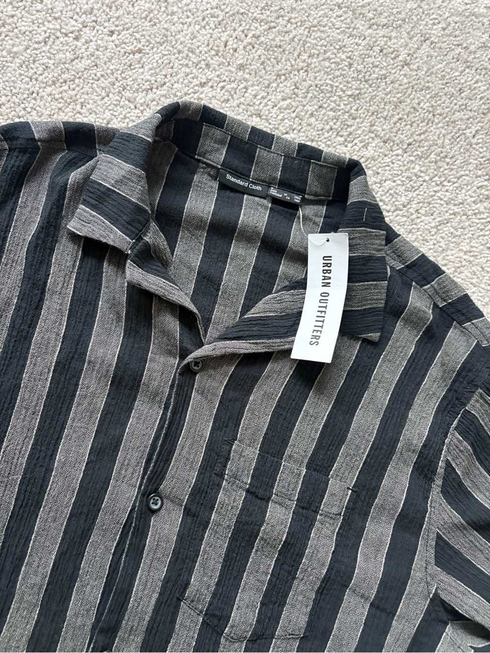 Urban Outfitters Black & Gray Vertical Stripe Short-Sleeve Button Shirt